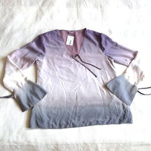 𝅺ecru Ombré Silk Bell Sleeve Top with Ties Size Medium